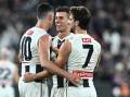 Collingwood's matchwinner Nick Daicos is all smiles after the win over Carlton. (Joel Carrett/AAP PHOTOS)