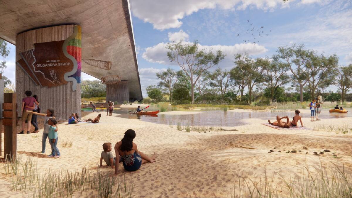 Concept art of the new town beach below the existing Jack Renshaw Bridge in Gilgandra. Picture supplied