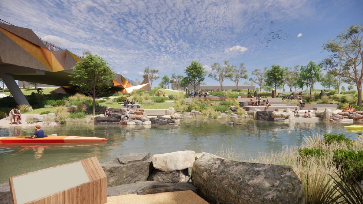 Concept art of the new river's edge activation adjacent to the Mary Jane Cain Bridge in Coonabarabran. Picture supplied