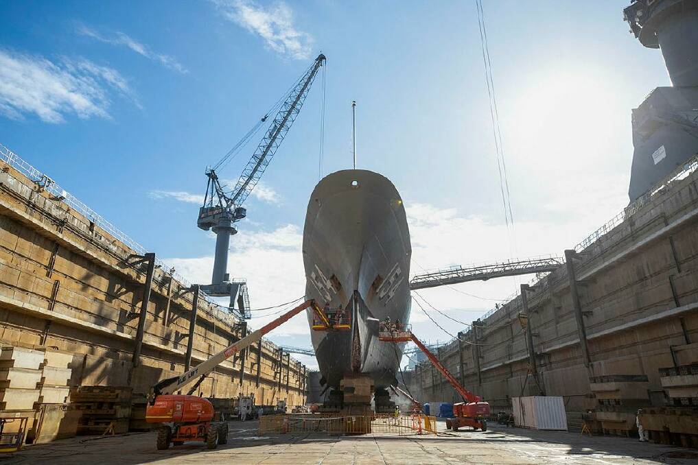 ENGINEERING FEAT: HMAS Parramatta in the Captain Cook Graving Dock in 2020. The dry dock has been recognised as a National Engineering Landmark by Engineers Australia. Picture: Australian Defence Force