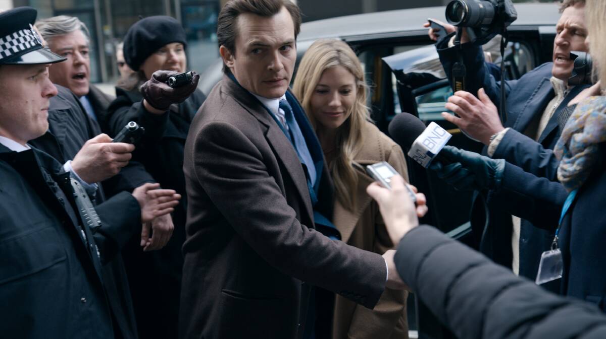 SCANDALOUS: Rupert Friend and Sienna Miller face down the paparazzi in Anatomy of a Scandal, while (below) the Kardashian/Jenners are back with another program. Pictures: Netflix, Disney+