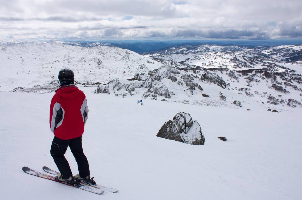 Atop the ski slope overlooking the snow covered hills of Perisher Ski Resort, New South Wales. Picture: Shutterstock.