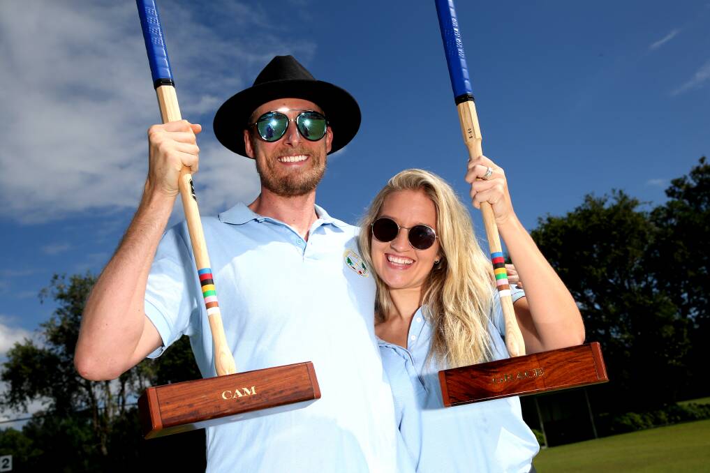 NEWCOMERS: Grace Mcnatty and Cam Currie at the Manly Croquet Club. Picture: Geoff Jones