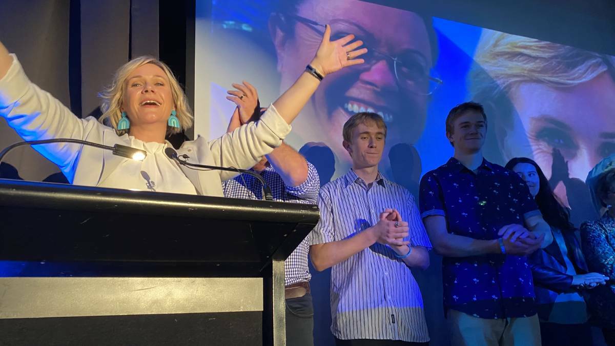 "EMOTIONAL": Zali Steggall claims victory. Picture: Kate Cox