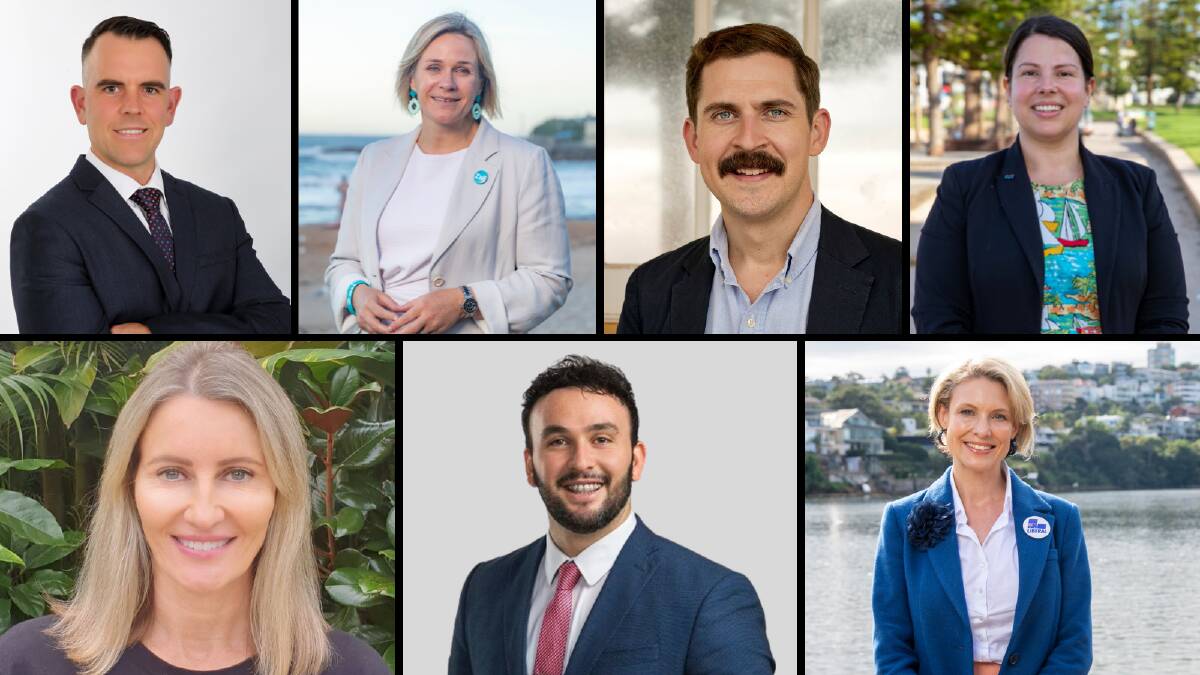 WARRINGAH: (clockwise from top left) Candidates Steven Tripp (One Nation), incumbent MP Zali Steggall (independent), Andrew Colin Robertson (United Australia Party), Kristyn Glanville (The Greens), Katherine Deves (Liberal), David Mickleburgh (Labor) and Kate Paterson (Animal Justice Party). 