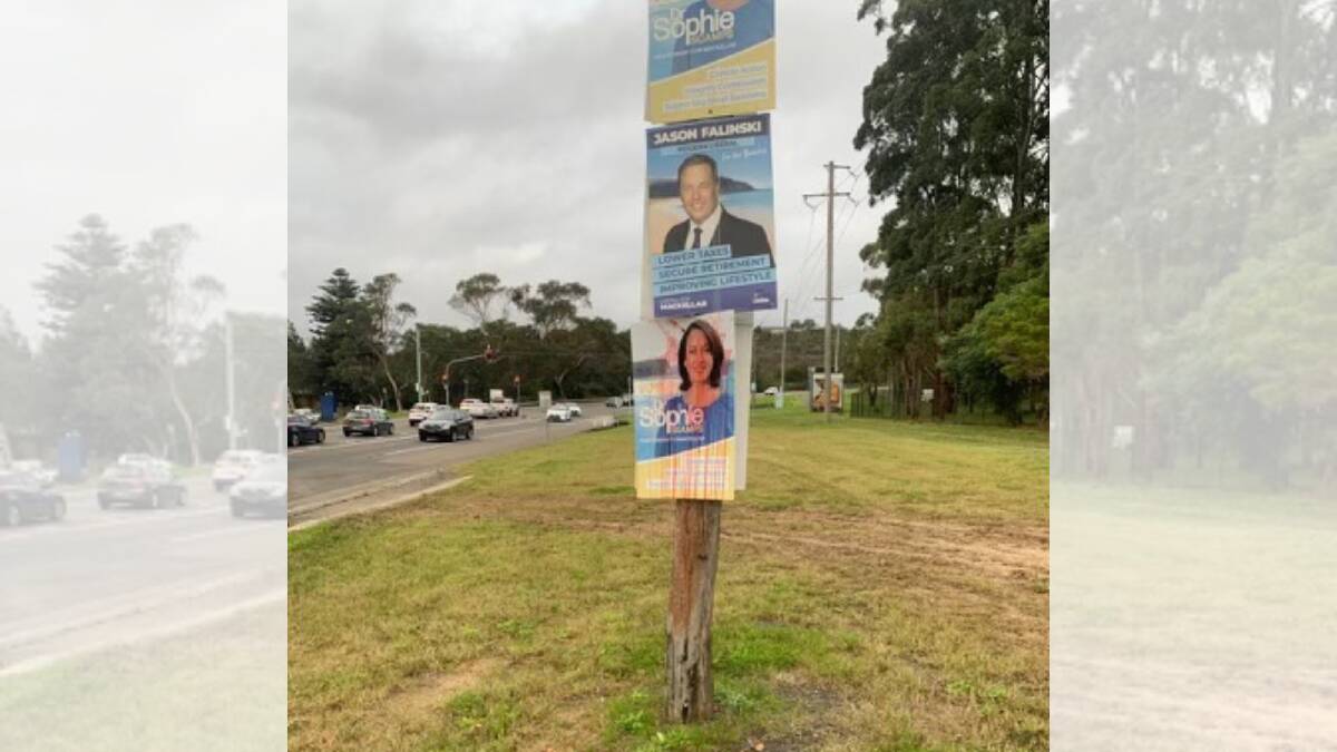 DIRTY POLITICS: Red paint was splattered on the election corflutes of independent candidate for Mackellar, Dr Sophie Scamps, overnight on Thursday. Picture: Supplied
