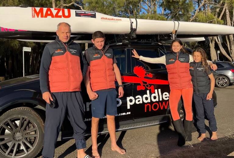 COUNTING THE LOSSES: Learn to Paddle Now owner Mario Vesely with this children Nicci, Ziko and Carlito lost around $70,000 in equipment in the fire. Picture: Supplied
