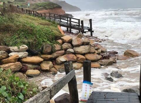 DAMAGED: There has been widespread coastal erosion and damage along the northern beaches, with council warning more damage is possible overnight. Picture: Northern Beaches Council